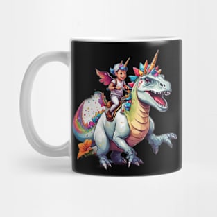 Boy Unicorn Riding Dinosaur, T-Rex Funny Unicorns Party Rainbow Squad Gifts for Kids Boys Girls Mug